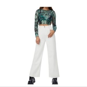 Sweaty Rocks High Elastic Waistband Straight Wide Leg Loose White
